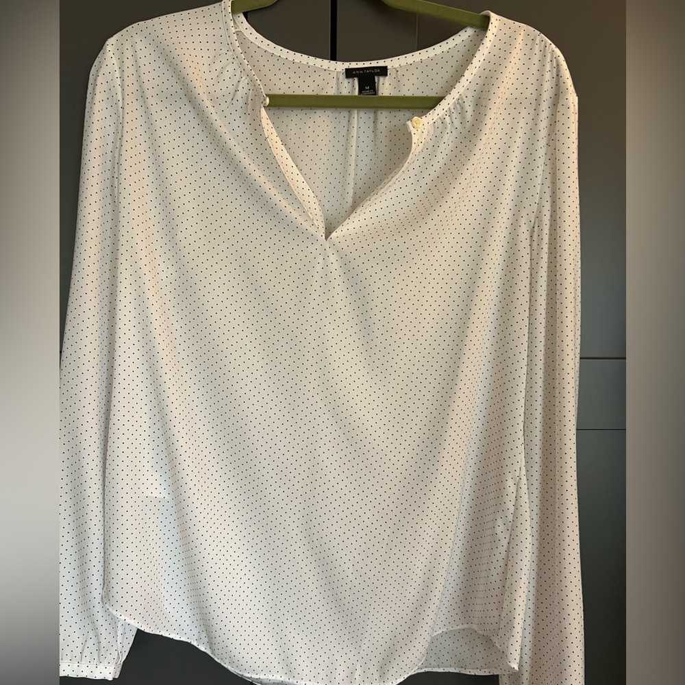 Ann Taylor White Blouse with Black Dots